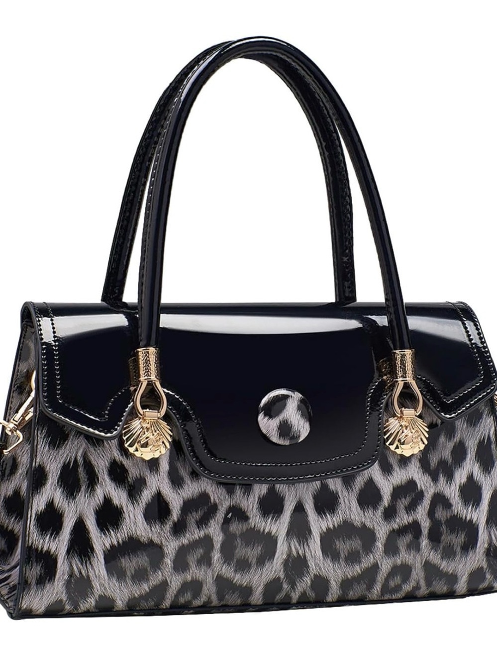 Brand New 🖤🩶 Black and Gray Leopard Patent Top-Handle Bag